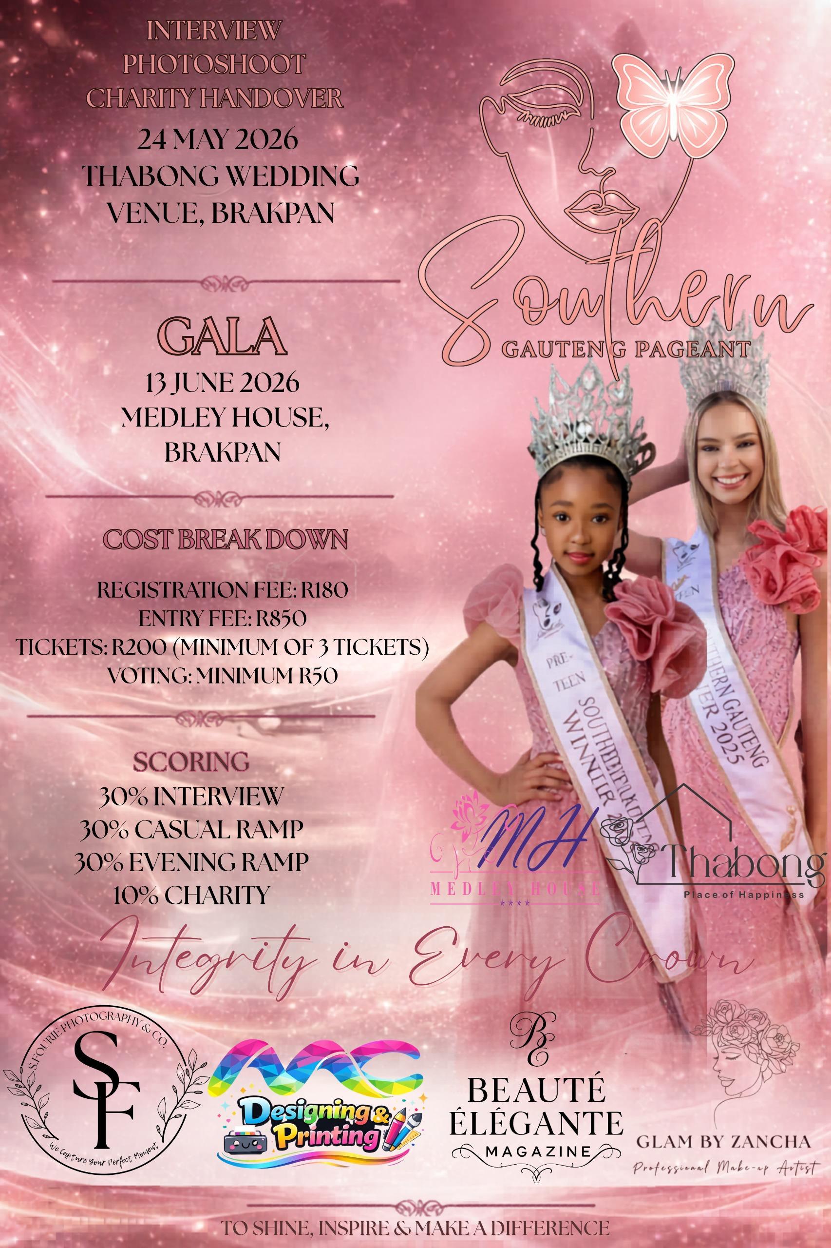 Southern Gauteng Pageant Gala 13 June 2026 event poster