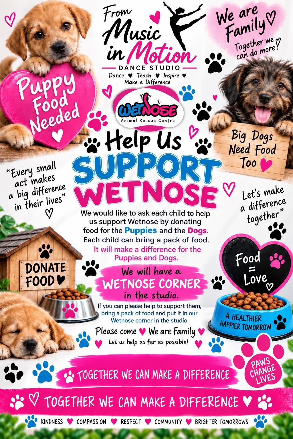 Music in Motion Dance Studio Wetnose puppy and dog food drive